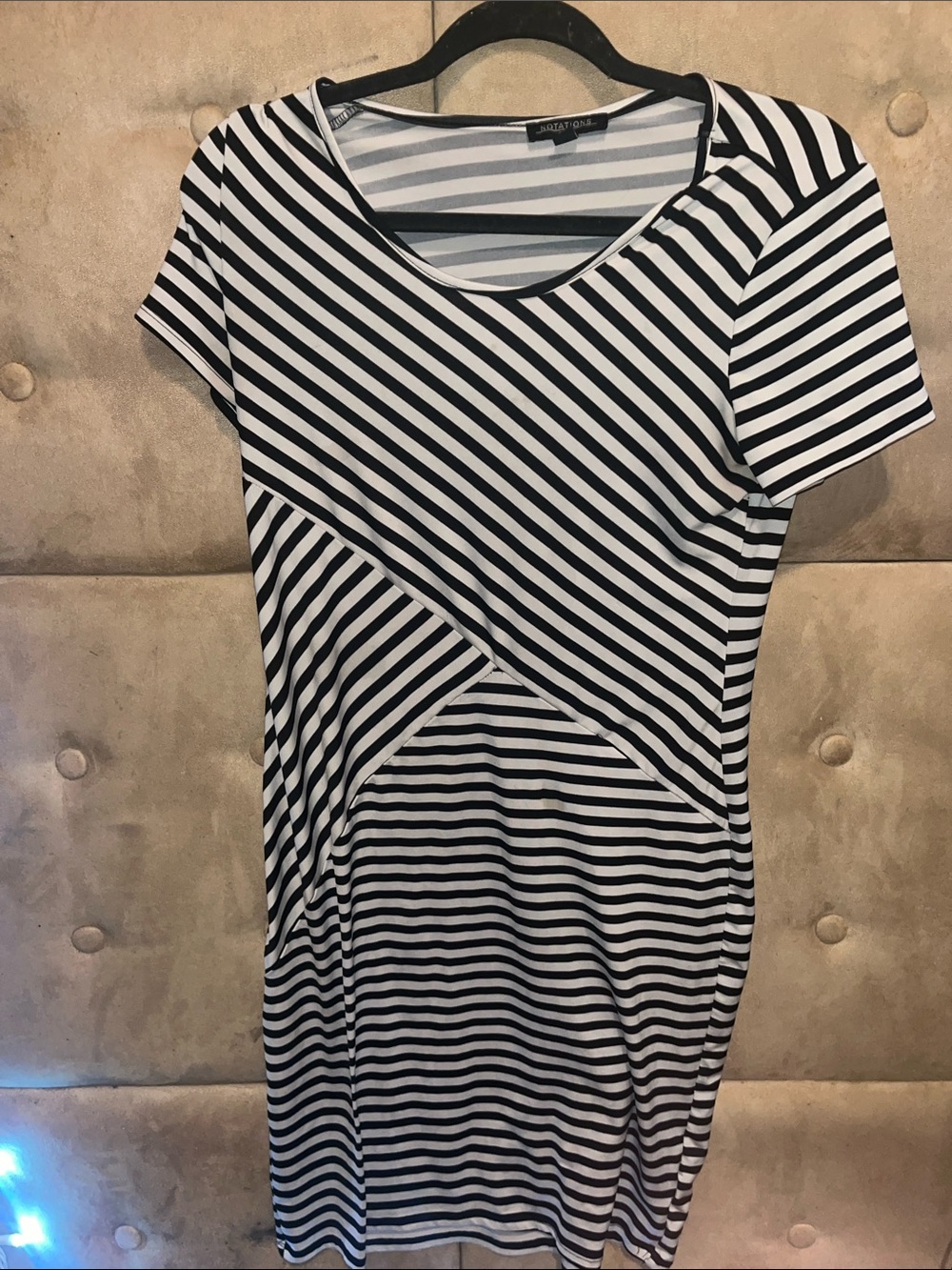 Worthington Black and White Striped Midi Dress with Angled Panels